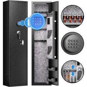 imageGreenvelly 1416 Gun Safe for Rifles and Pistols Rifle Safe with Keyboard Lock Gun Cabinet with Adjustable Shelves Quick Access Fireproof Gun Safe with Pocket and Gun Rack for Home BlackBlack
