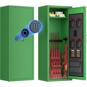 imageGreenvelly 1416 Gun Safe for Rifles and Pistols Rifle Safe with Keyboard Lock Gun Cabinet with Adjustable Shelves Quick Access Fireproof Gun Safe with Pocket and Gun Rack for Home BlackGreen