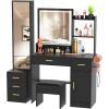 imageGreenvelly Vanity Desk with Mirrors and LightsWhite Modern Vanity with Lighted Mirror and ChairMakeup Dressing Table with Drawers for WomenGirlBedroomModern Black