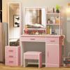 imageGreenvelly Vanity Desk with Mirrors and LightsWhite Modern Vanity with Lighted Mirror and ChairMakeup Dressing Table with Drawers for WomenGirlBedroomModern Pink