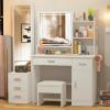 imageGreenvelly Vanity Desk with Mirrors and LightsWhite Modern Vanity with Lighted Mirror and ChairMakeup Dressing Table with Drawers for WomenGirlBedroomModern White