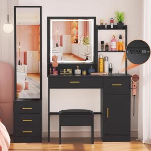 imageGreenvelly Vanity Desk with Mirrors and LightsWhite Modern Vanity with Lighted Mirror and ChairMakeup Dressing Table with Drawers for WomenGirlBedroomModern Black