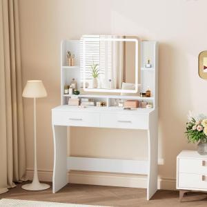 imageGreenvelly Vanity Desk with Mirrors and LightsWhite Modern Vanity with Lighted Mirror and ChairMakeup Dressing Table with Drawers for WomenGirlBedroomWhite