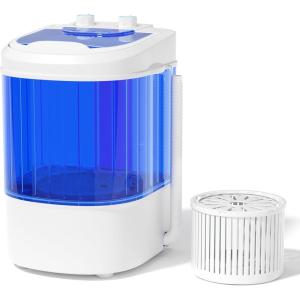 imageGreenvelly Portable Washing Machine 66lbs Single Tub Small Laundry Washer with Spin Basket Semiautomatic Washer Machine for Apartment Dorms RV Home Blue WhiteBlue