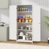 imageGreenvelly Kitchen Pantry Cabine White Storage Cabinet with Doors and Adjustable Shelves Pantry Storage Cabinet Freestanding Food Pantry for Dining Room Living RoomWhite