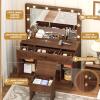 imageGreenvelly Farmhouse Vanity Desk with Lights Brown Makeup Vanity Desk with Lighted Mirror 3 Lighting Modes Brightness Adjustable Dressing Table with Drawers Vanitys Table Set for Women GirlsBrown
