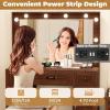 imageGreenvelly Farmhouse Vanity Desk with Lights Brown Makeup Vanity Desk with Lighted Mirror 3 Lighting Modes Brightness Adjustable Dressing Table with Drawers Vanitys Table Set for Women GirlsBrown