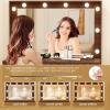imageGreenvelly Farmhouse Vanity Desk with Lights Brown Makeup Vanity Desk with Lighted Mirror 3 Lighting Modes Brightness Adjustable Dressing Table with Drawers Vanitys Table Set for Women GirlsBrown