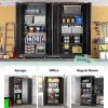 imageGreenvelly 73 Rolling Storage CabinetBlack Metal Garage Cabinet with Locking Doors and 4 Adjustable Shelves for HomeKitchenOfficeWarehouse32 W x 16 DWheelsBlack