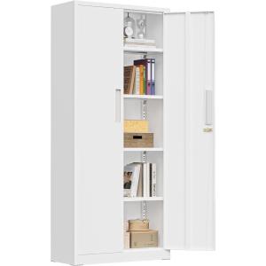 imageGreenvelly 73 Rolling Storage CabinetBlack Metal Garage Cabinet with Locking Doors and 4 Adjustable Shelves for HomeKitchenOfficeWarehouse32 W x 16 DWheelsGrey White