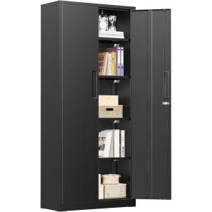 imageGreenvelly 73 Rolling Storage CabinetBlack Metal Garage Cabinet with Locking Doors and 4 Adjustable Shelves for HomeKitchenOfficeWarehouse32 W x 16 DWheelsDark Grey